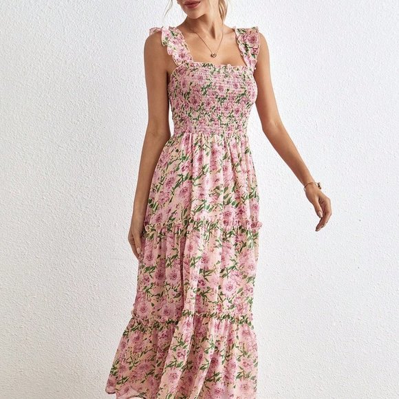 Multicolor Boho Womens Allover Floral Print Ruffle Hem Dress - Picture 5 of 5